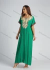 Wholesale Women's Sequin Embroidery Trim Ruffle Hem Batwing Sleeve Maxi Kaftan - Liuhuamall