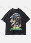 Wholesale Men's Fashion Hip Hop Oversized Crew Neck Short Sleeve Wash Distressed Graphic T-shirt 814# - Liuhuamall