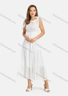 Wholesale Woman's Casual Plain Ruffle Trim Square Neck Eyelet Embroidered Bow Knot Plain Midi Cami Dress - Liuhuamall