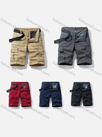 Wholesale Men's Casual Striped Flap Pockets Cargo Shorts With Belt 28002#, LIUHUA CLOTHING WHOLESALE