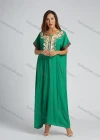 Wholesale Women's Sequin Embroidery Trim Ruffle Hem Batwing Sleeve Maxi Kaftan - Liuhuamall