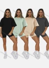 Wholesale Women's Casual Plain Round Neck Short Sleeve Tee - Liuhuamall