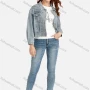 Wholesale Women's Casual Long Sleeve Letter Print Button Down Distressed Crop Denim Jacket preview