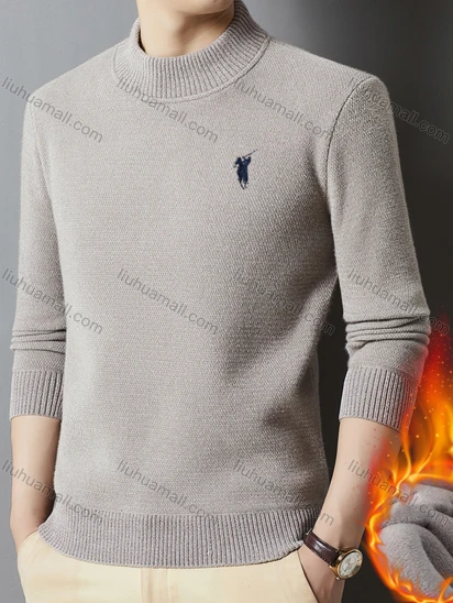 Wholesale Men's Casual Label Graphic Mock Neck Long Sleeve Knit Fleece Sweatshirt 8513#