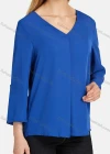 Wholesale Women's V Neck Adjustable Three Quarter Sleeve Ruched Plain Blouse A1625-0919# - Liuhuamall