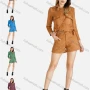 Wholesale Women's Button Down Flap Pocket Crop Suede Jacket With Shorts 2 Piece Set preview