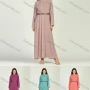 Wholesale Women's Chiffon Mandarin Collar Pleated Long Sleeve Plain Maxi Dress With Belt preview