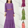 Wholesale Women's Chiffon Crew Neck Plain Ruched Ruffle Trim Layered Hem Maxi Dress With Belt preview