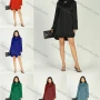 Wholesale Women's Plain Long Sleeve Tie Front Button Down Lace Trim Ruffle Hem Short Shirt Dress preview