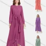 Wholesale Women's Chiffon Plain Long Sleeve Ruffle Wrap Hem Maxi Dress With Belt preview