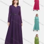 Wholesale Women's Chiffon Plain V Neck Long Sleeve Pleated Dress With Belt preview