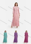 Wholesale Women's Chiffon Plain Long Sleeve Round Neck High Waist Maxi Dress With Cape - Liuhuamall