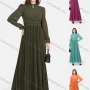 Wholesale Women's Chiffon Plain Mock Neck Long Sleeve Pleated Zip Back Maxi Dress preview