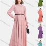 Wholesale Women's Chiffon Plain Mock Neck Long Sleeve Ruched Maxi Dress With Belt preview