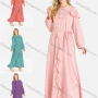Wholesale Women's Casual Plain Tie Front Ruffle Trim Crew Neck Long Sleeve Maxi Dress With Belt preview