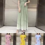 Wholesale Women's Casual Plain Wrap V Neck Puff Sleeve Ruffle Hem Maxi Dress preview
