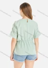 Wholesale Women's Crew Neck Drawstring Button Decor Chiffon Casual Blouse - Liuhuamall