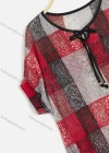 Wholesale Women's Plaid Tie Neck Drop Shoulder Short Sleeve Knit Top - Liuhuamall