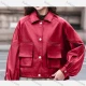 Wholesale Women's Casual Collared Long Sleeve Flap Pockets Leather Jacket 32# Clothing Wholesale Market Liuhua
