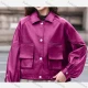 Wholesale Women's Casual Collared Long Sleeve Flap Pockets Leather Jacket 33# Clothing Wholesale Market Liuhua