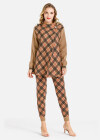 Wholesale Women's Casual Striped Grid Print Rib-Knit Cuff Hooded Set - Liuhuamall