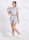 Wholesale Women's Daily Tie Dye Round Neck Short Sleeve Crop T-shirt 2 Piece Set - Liuhuamall