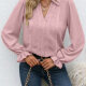Women's Casual Lace Trim Ruched V Neck Collared Plain Poet Sleeve Blouse 25# Clothing Wholesale Market -LIUHUA