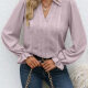 Women's Casual Lace Trim Ruched V Neck Collared Plain Poet Sleeve Blouse 34# Clothing Wholesale Market -LIUHUA