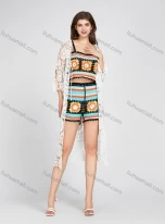 Wholesale Women's Vacation Beach Wear Spaghetti Strap Knitted Colorblock Cami Top Cover Up With Cardigan 3 Piece Set, LIUHUA CLOTHING WHOLESALE