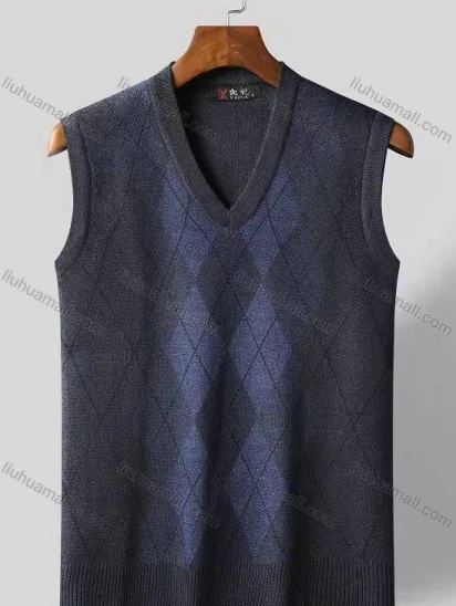 Wholesale Men's Casual V Neck Sleeveless Argyle Print Knit Sweater Vests
