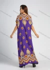 Wholesale Women's Vintage Print Batwing Sleeve Embroidered Trims Maxi Kaftan With Scarf - Liuhuamall