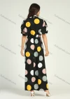 Wholesale Women's V Neck Ruffle Layered Sleeve Polka Dots Print Button Front Maxi Dress - Liuhuamall