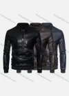 Wholesale Men's Fashion Moto Stand Collar Zipper Leather Jacket - Liuhuamall