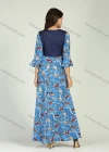 Wholesale Women's Chain & Feather Splicing Ruffle Sleeve Round Neck Pearl Decor A-Line Maxi Dress - Liuhuamall
