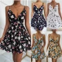 Wholesale Women's Sexy Deep V Neck Sleeveless Spaghetti Strap Floral Print Short Cami Dress F2037X# preview