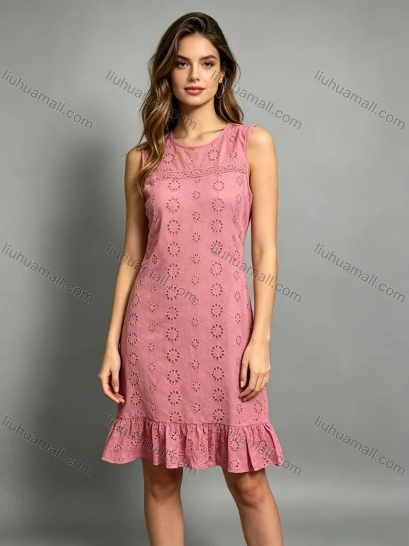 Wholesale Round Neck Sleeveless cotton dress with lining, casual and fashionable style.