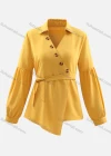 Wholesale Women's V Neck Button Front Asymmetrical Hem Solid Blouse With Belt - Liuhuamall