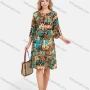 Wholesale Women's Elegant Frill Neck 3/4 Sleeve Floral Print Ruffle Hem Knee Length Dress With Belt preview