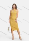 Wholesale Women's Sexy Cross Straps Chested Hollow Side Split Slim Ribbed Knit Halter Knee Length Dress 2153# - Liuhuamall
