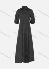 Wholesale Women's Collared Puff Sleeve Buttons Fake Pockets Plain Maxi Shirt Dress - Liuhuamall