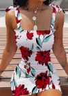 Wholesale Women's Sexy Plain & Floral Print Shirred Slim Fit Tie Straps Short Cami Dress - Liuhuamall
