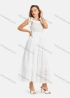 Wholesale Woman's Casual Plain Ruffle Trim Square Neck Eyelet Embroidered Bow Knot Plain Midi Cami Dress - Liuhuamall
