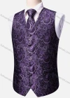 Wholesale Men's Vintage V Neck Allover Print Single Breasted Silky Waistcoat & Necktie 2-piece Set - Liuhuamall