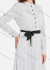 Wholesale Women's Casual Pin Dot Stand Collar Button Front Buckle Strap Cuff Long Sleeve Maxi Dress With Belt - Liuhuamall