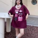 Wholesale Women's Casual Round Neck Graphic Drop Shoulder Rhinestone Decor Short Sleeve Tee With Kerchief 0677-1# Wine Clothing Wholesale Market Liuhua