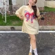 Wholesale Women's Casual Round Neck Butterfly Rhinestone Short Sleeve Tee With Kerchief 0677-2# Yellow Clothing Wholesale Market Liuhua