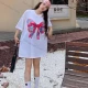 Wholesale Women's Casual Round Neck Butterfly Rhinestone Short Sleeve Tee With Kerchief 0677-2# White Clothing Wholesale Market Liuhua