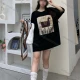 Wholesale Women's Casual Round Neck Graphic Drop Shoulder Beaded Decor Short Sleeve Tee With Kerchief 0677-3# Black Clothing Wholesale Market Liuhua