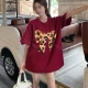 Wholesale Women's Casual Round Neck Bowknot Print Beaded Decor Short Sleeve Tee With Kerchief 0677-4# Wine Clothing Wholesale Market Liuhua