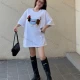 Wholesale Women's Casual Round Neck Animal Print Pearl Decor Short Sleeve Drop Shoulder Tee 0677-6# White Clothing Wholesale Market Liuhua